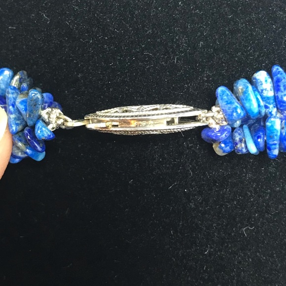 Lapis Lazuli, MOP Flower Pendant 3 Strand Necklace 925 Sterling Silver Clasp EVC - Picture 6 of 8